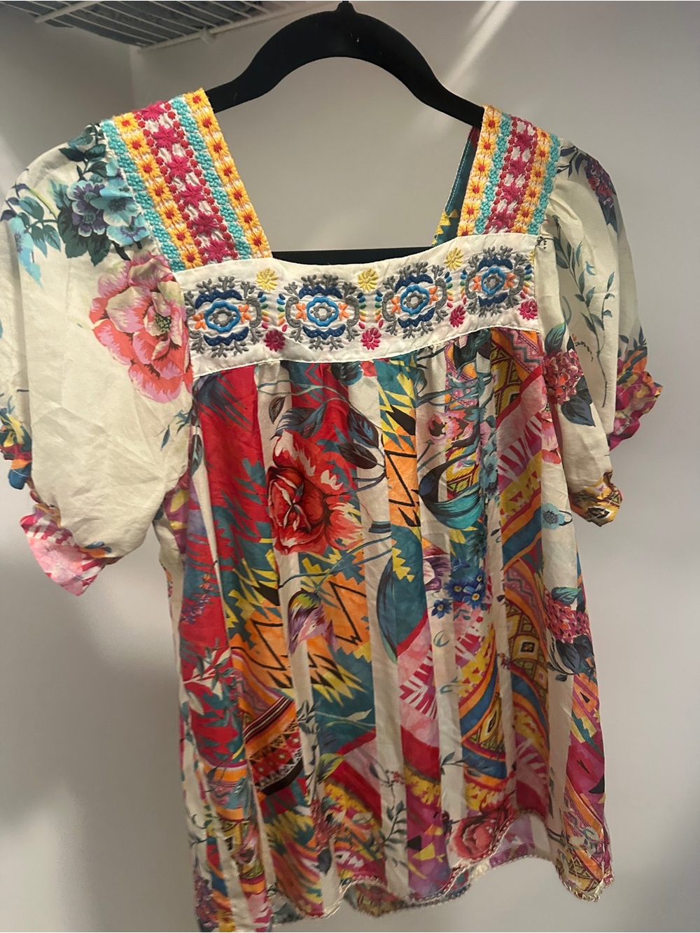 Johnny WAS 100% silk Square-Neck Women’s Top - Multicolor - Picture 3 of 3